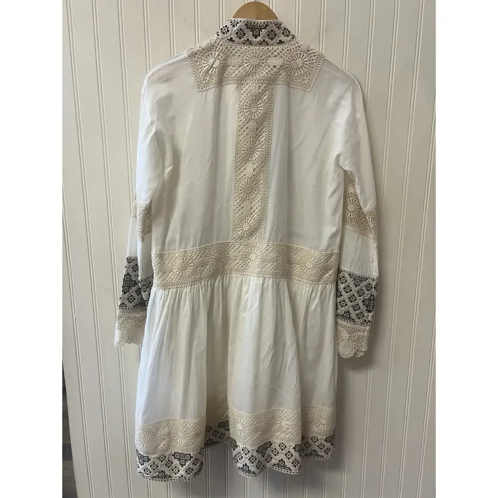 NEW Tory Burch Women's New Ivory Carlotta Dress Embroidered Lace Mini Sz 0 XS